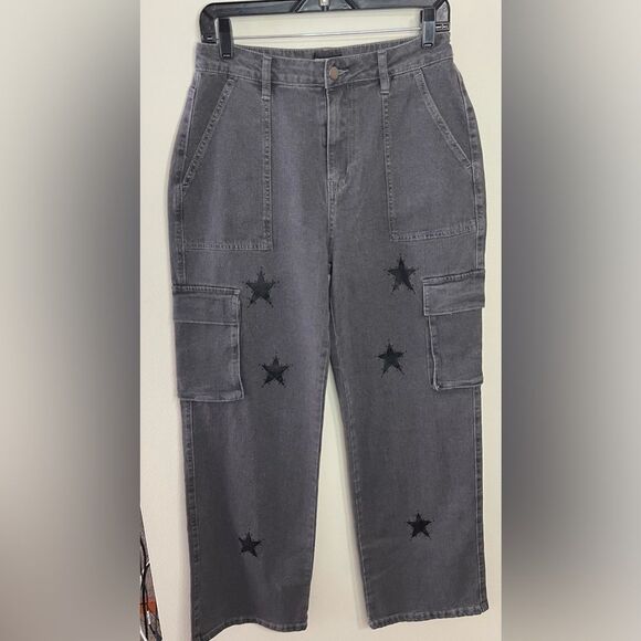 Hottopic Social Collision Grey Star Cargo Utility Pants Size 7 - Picture 8 of 16